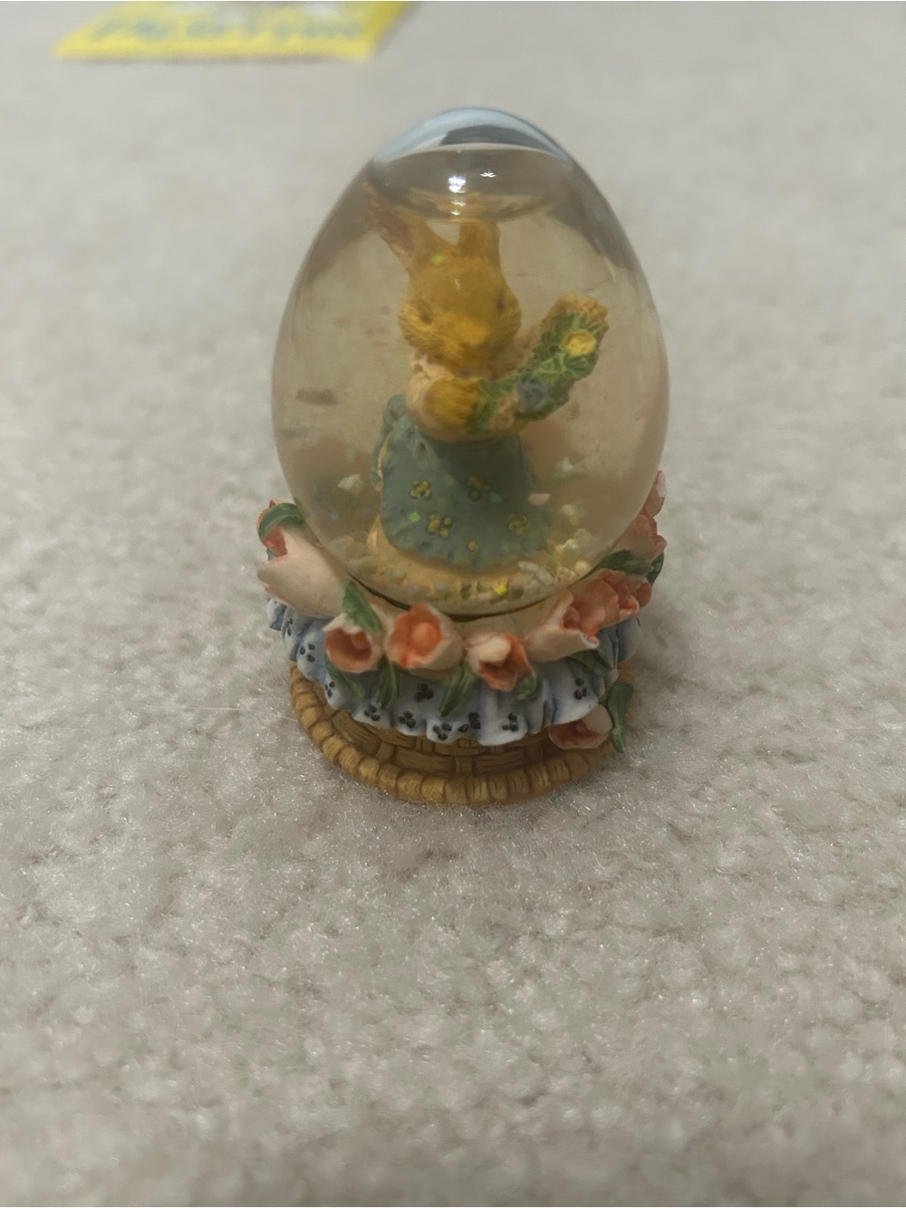 Vintage Easter Bunny Basket Snow Globe Figurine